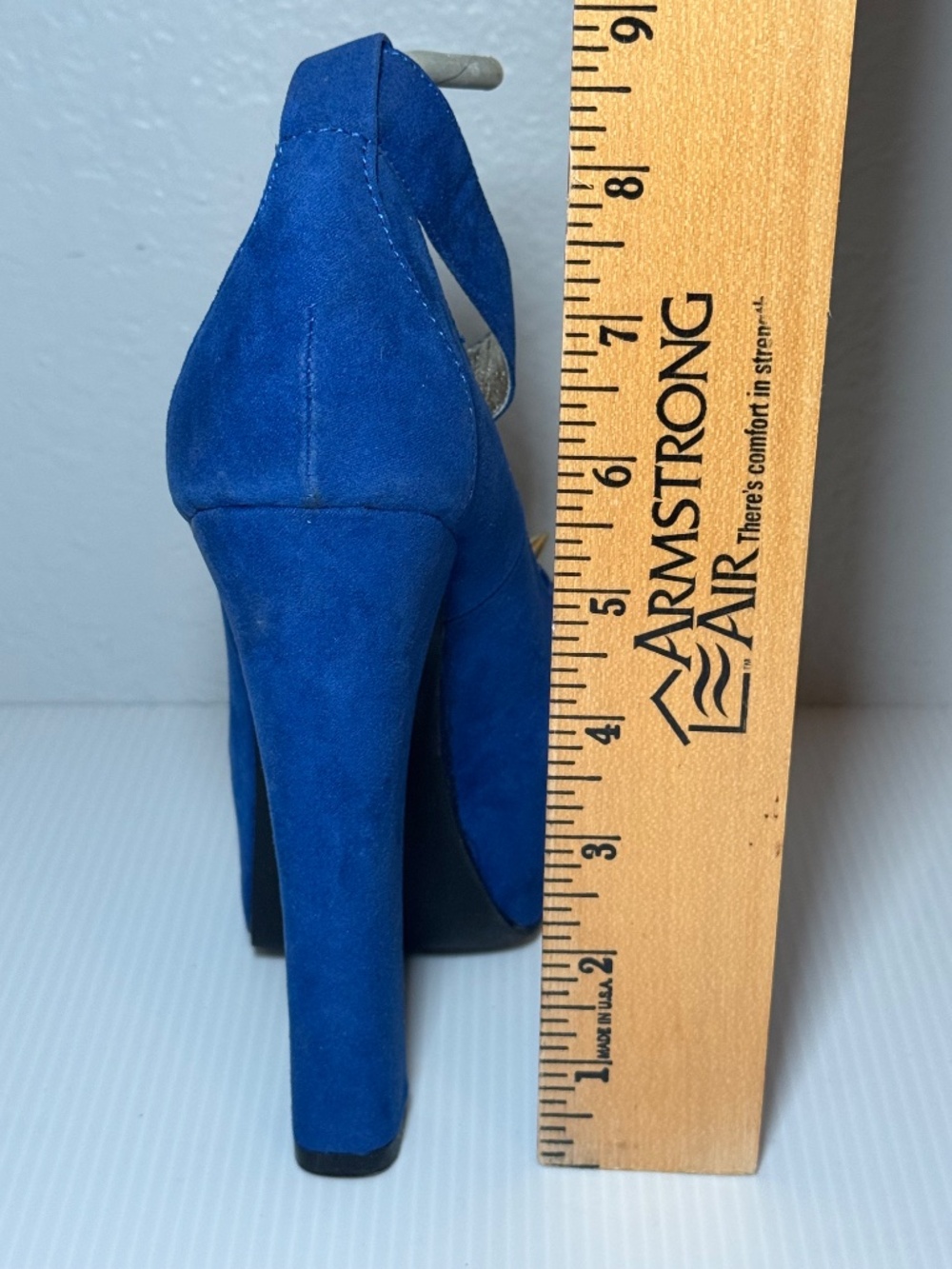 Wild Pair Blue Suede Spike Platform Heels with Ankle Strap - Picture 8 of 8